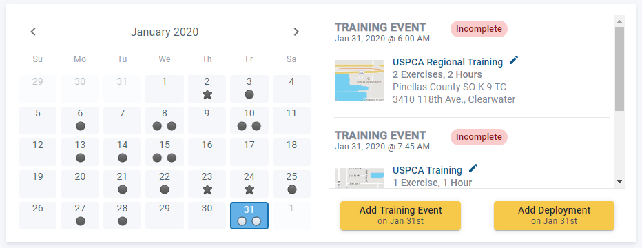 Review, Add or Edit K9 Records In PACKTRACK's New Calendar