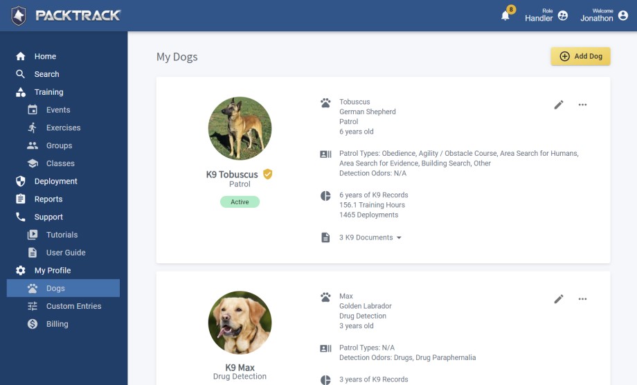 Smarter K9 Training Records • PACKTRACK Training, Tracking & Record