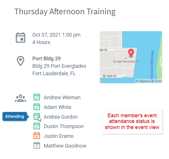Event member attendance status