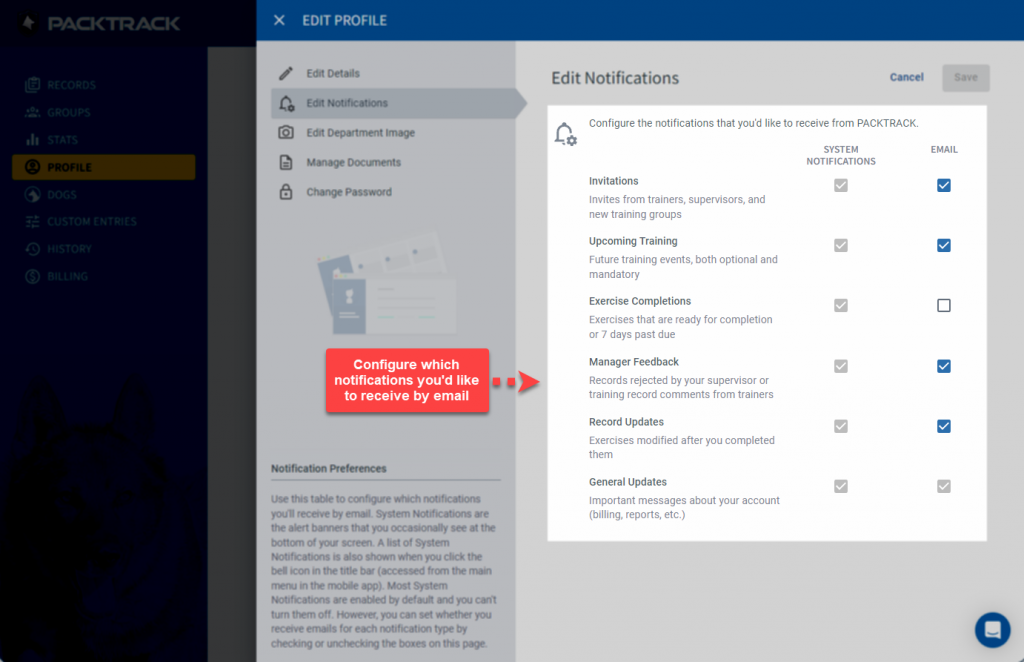 Configure handler notification settings