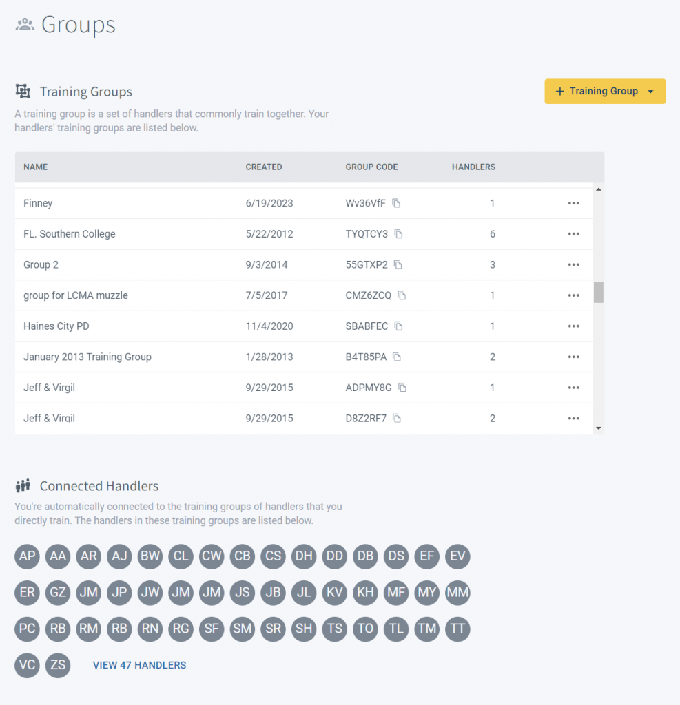 Trainer groups management page