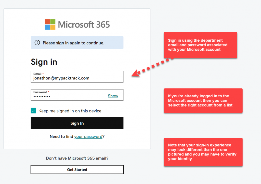 Microsoft login dialog