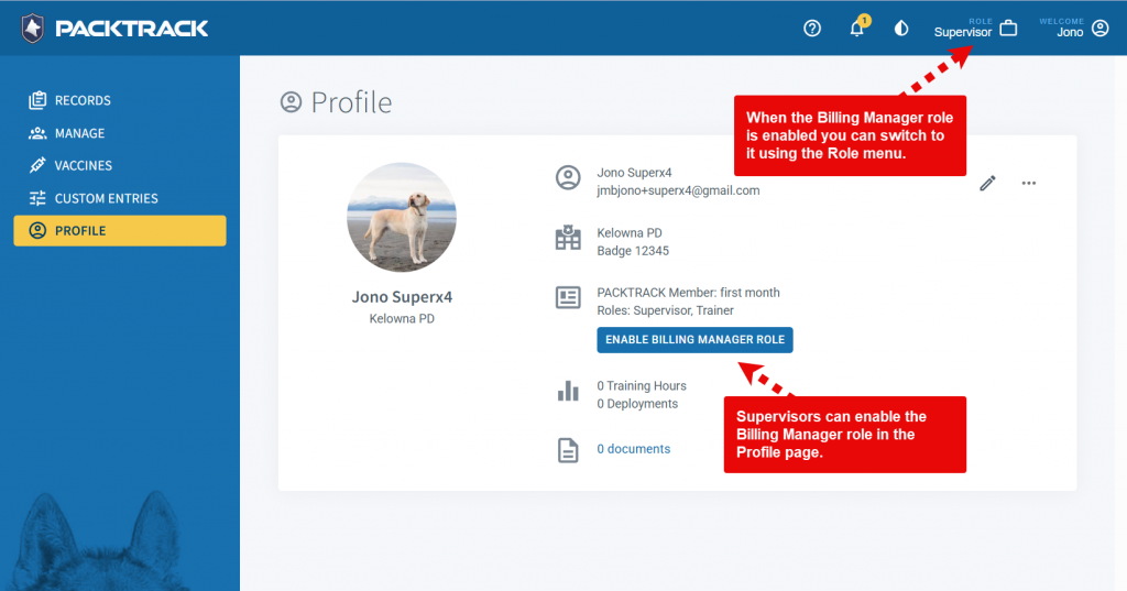 Enable the billing manager role