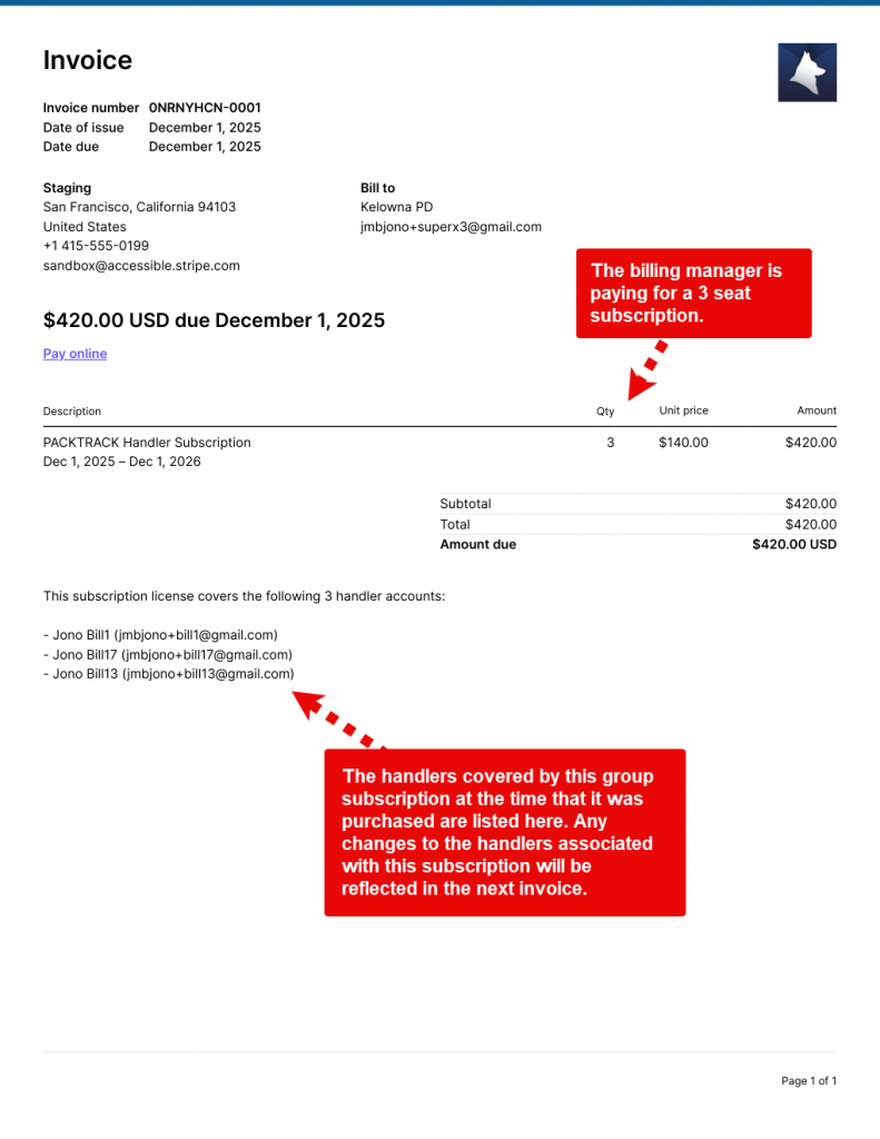 Group subscription invoice