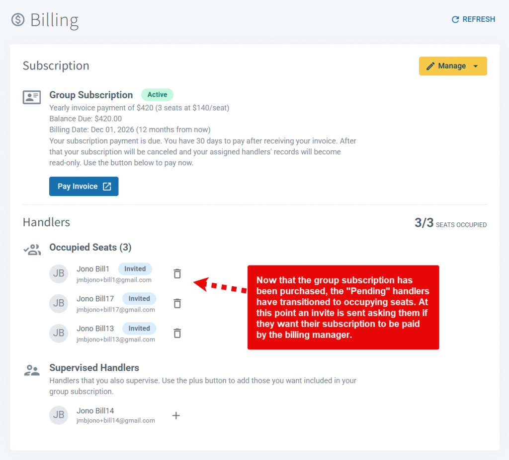 K9 handlers occupy seats