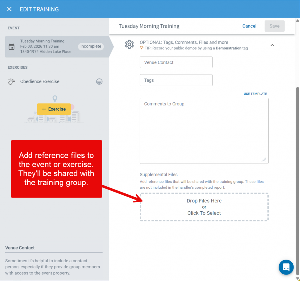 Add files to event and exercise K9 records