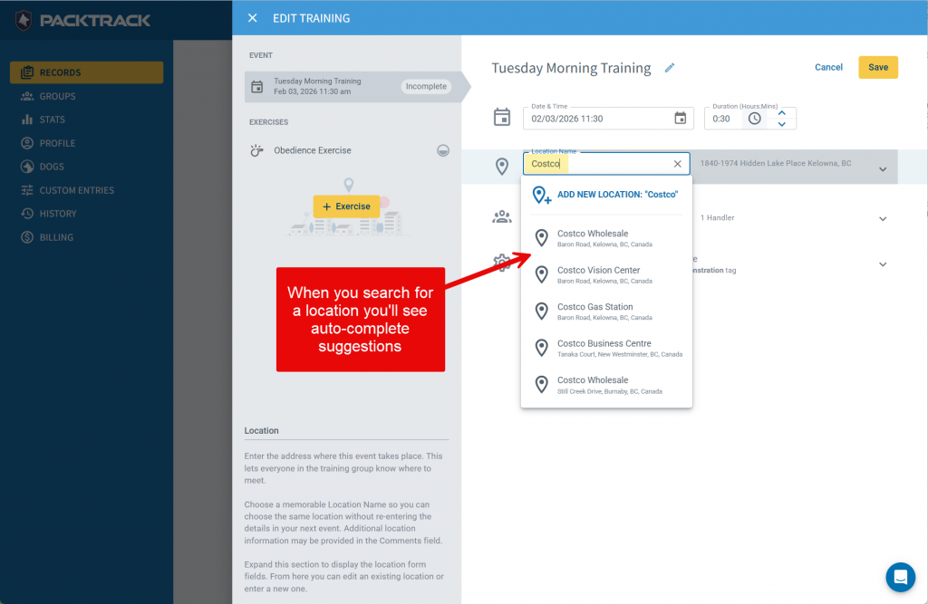Location autocomplete