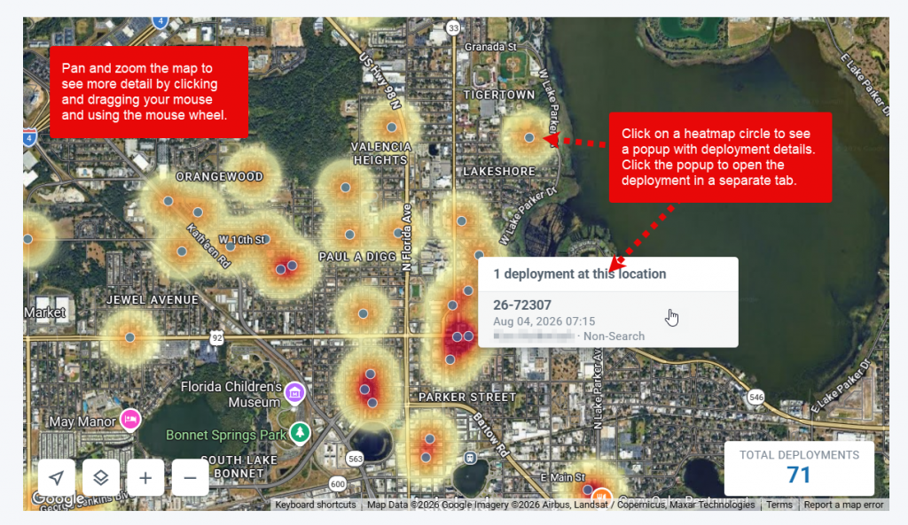 Deployment heatmap interaction with the map and overlay